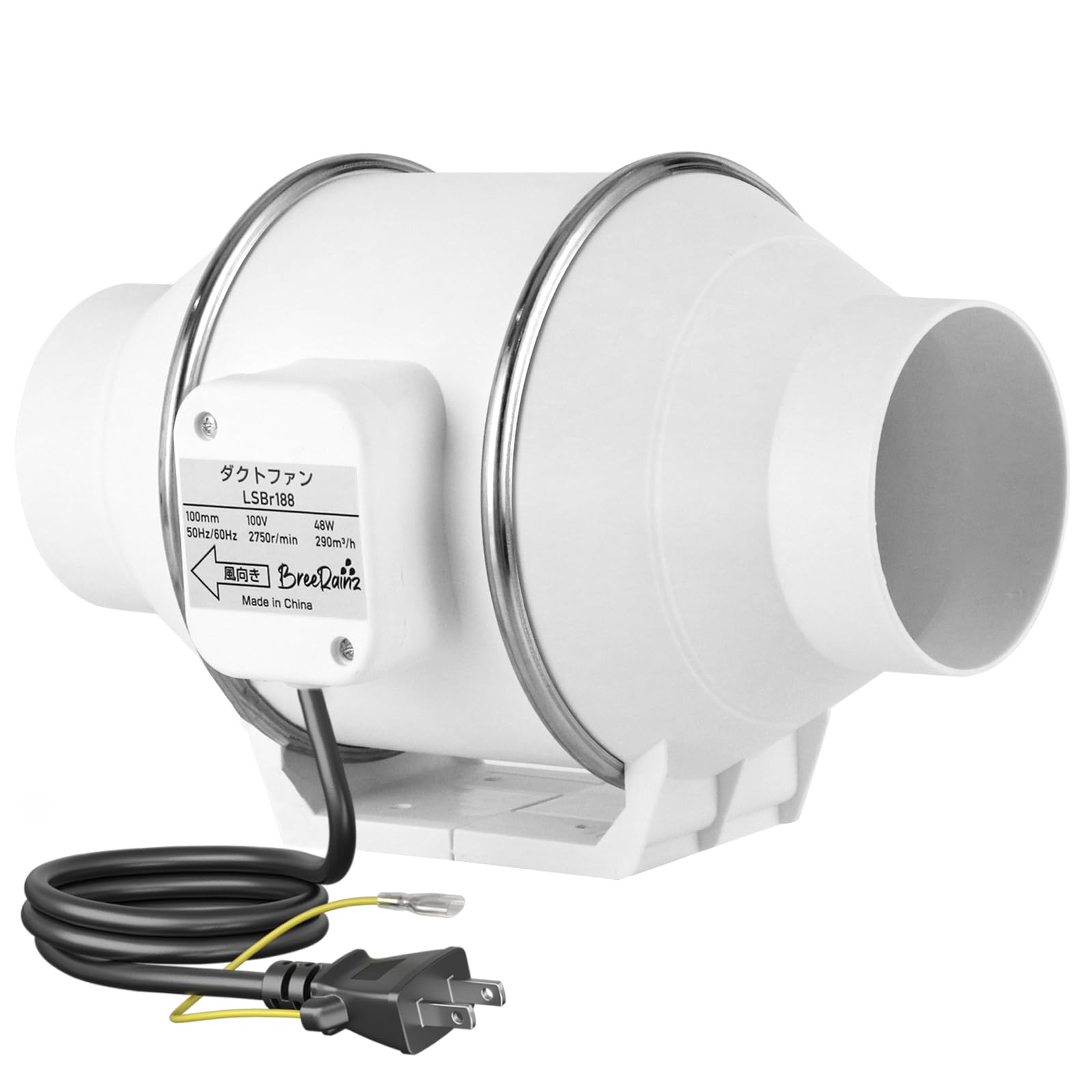 Amazon.co.jp: BreeRainz ダクトファン Φ100mm ダクト用換気扇 風量